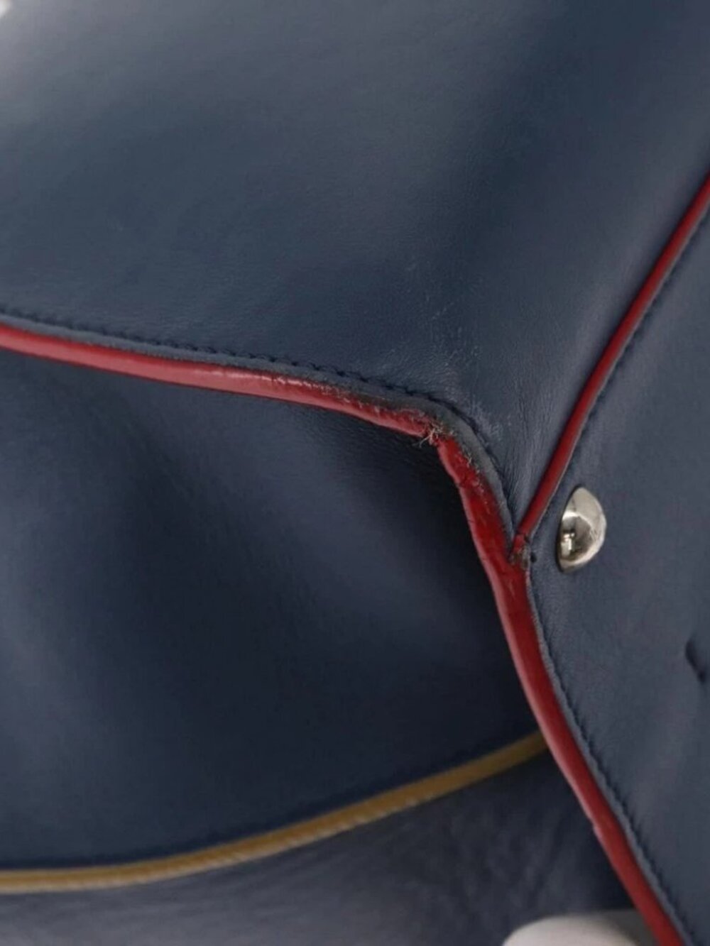 FENDI Trois Jules Hand Bag Leather Navy Silver Auth - Picture 12 of 16